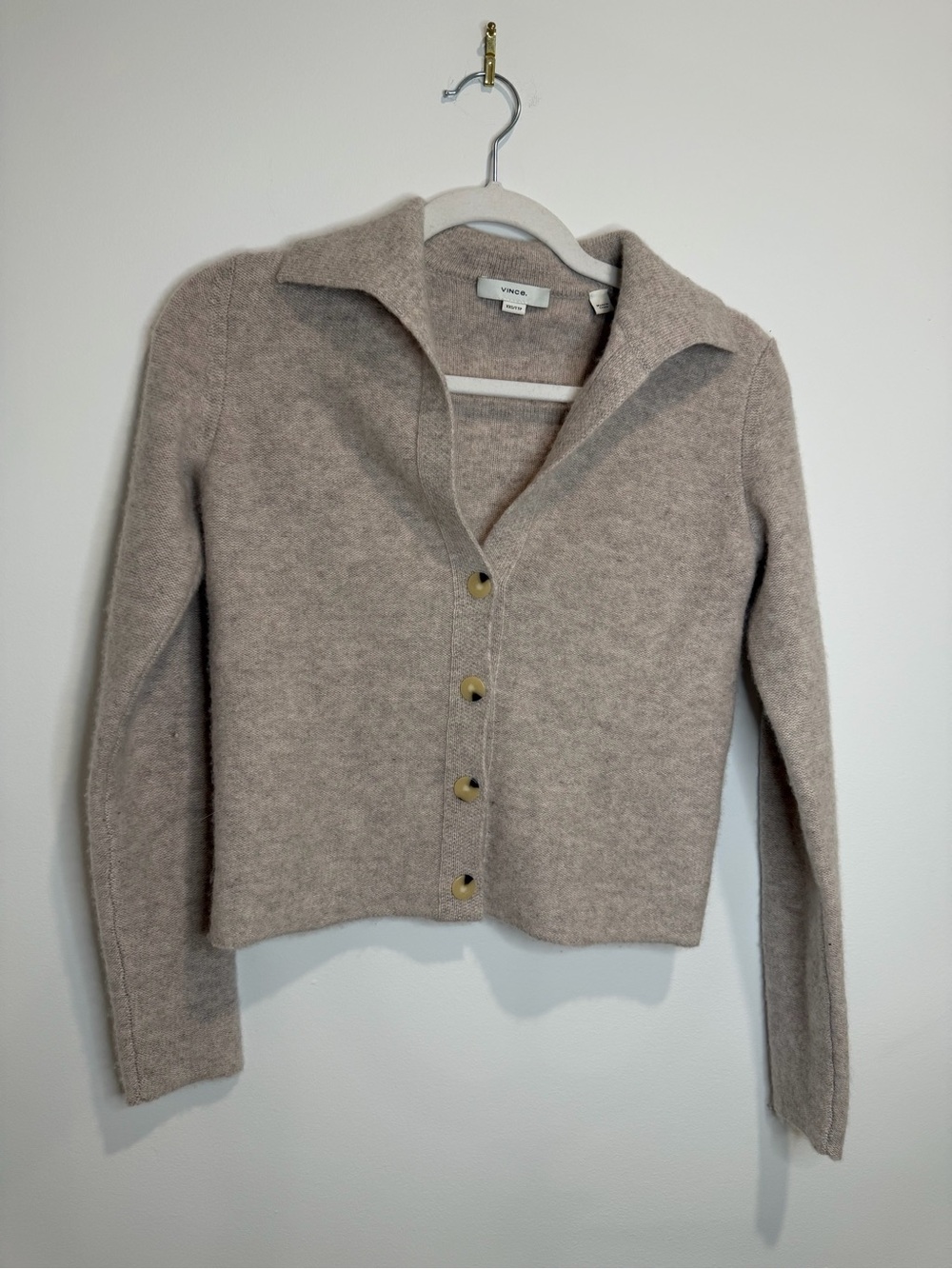 Vince Beige-Taupe Collared Button Cardigan
